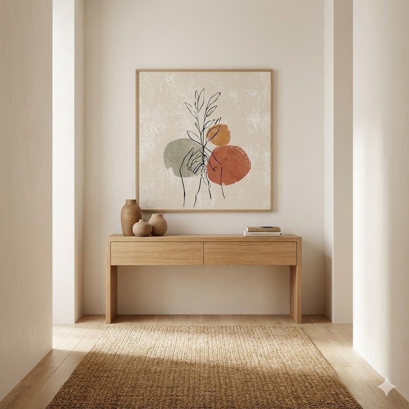 手のひらのささやき 抽象線画人物植物ウォールアート アートプリント 北欧侘び寂び風 リビング書斎 - ポスター・絵 - コットン・麻 