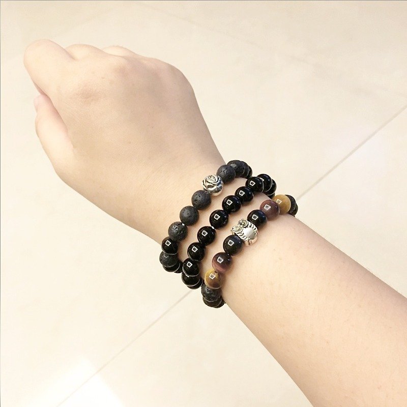 ROSE ◆ black- natural ore / volcanic / onyx / Silver/ Bracelet ring presents custom designs - Bracelets - Gemstone Black