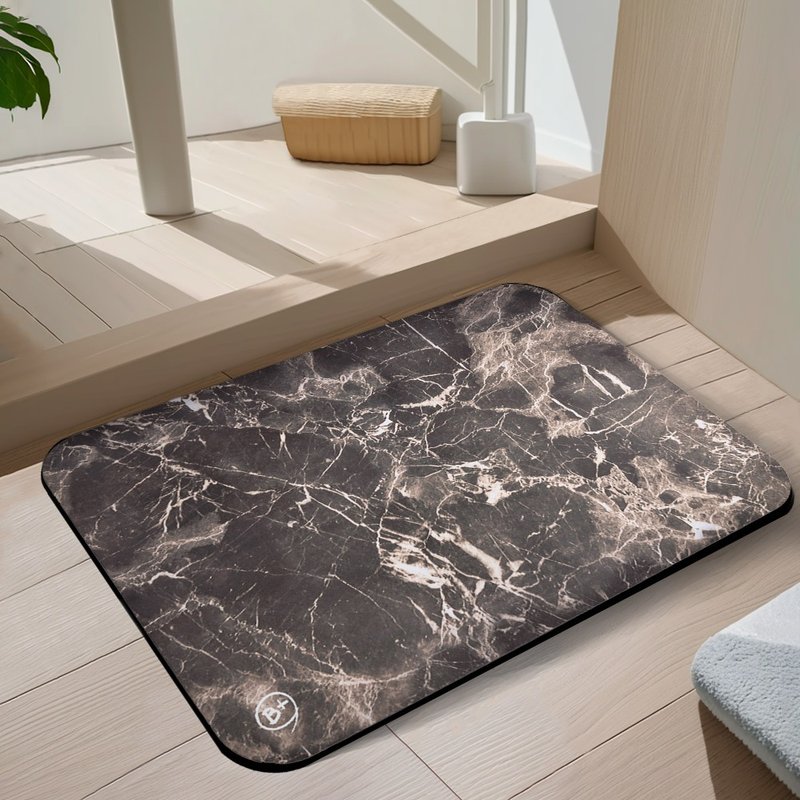 │Original Quality Institute│Marble Series Soft Diatomaceous Earth Bathroom Door Anti-Slip Mat 60x40cm - พรมปูพื้น - วัสดุอื่นๆ สีดำ