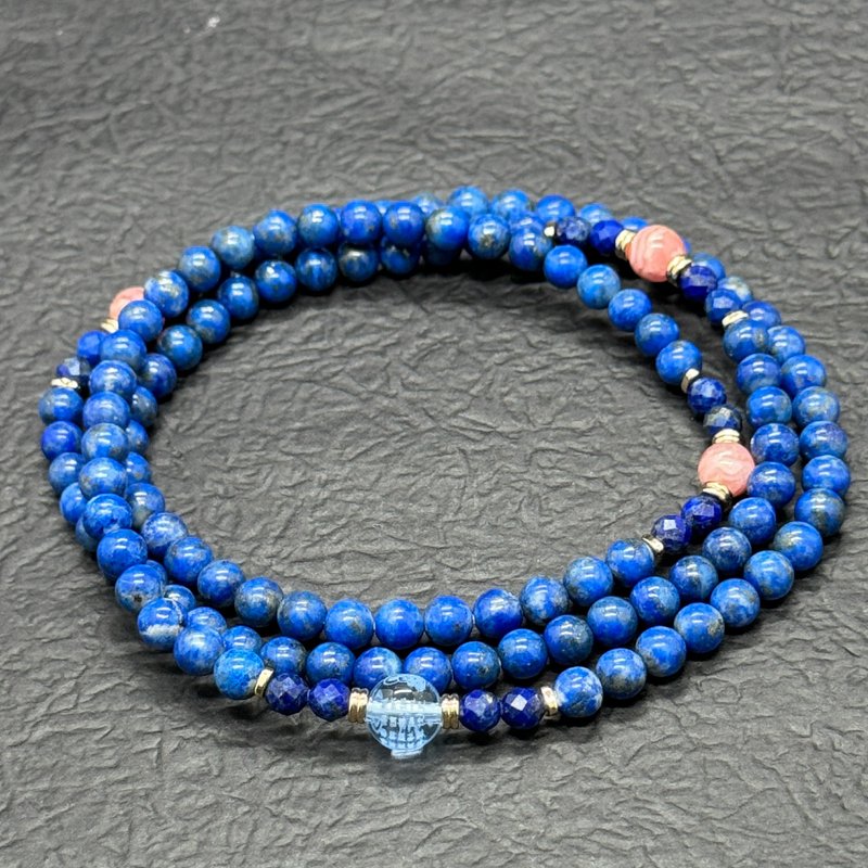 Zen | 108 Rosary Beads·Lapis Lazuli and Rhodochrosite Sapphire Crystal (Medicine Mantra) - สร้อยข้อมือ - คริสตัล 