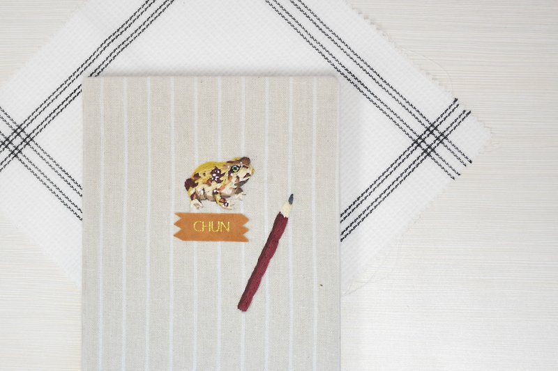 カエル/  - ボウル手作りの布の本/カバーカスタム刺繍サンプルを食べる方法 - ノート・手帳 - コットン・麻 カーキ