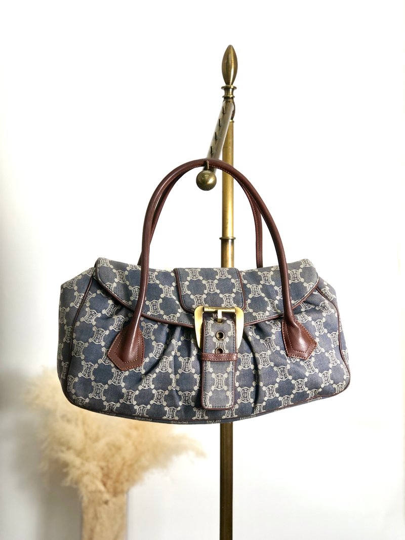 【 日本直送　名牌中古包 】CELINE セリーヌ パリマカダム ハンドバッグ インディゴ フロントバックル キャンバス vintage オールド s46vfg - 手提包/手提袋 - 棉．麻 藍色