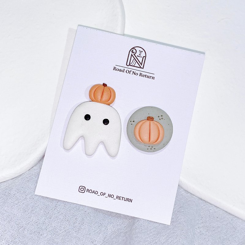 Polymer clay earrings|Halloween Pumpkin Imp|High quality medical grade Stainless Steel ear needles - Earrings & Clip-ons - Pottery Orange