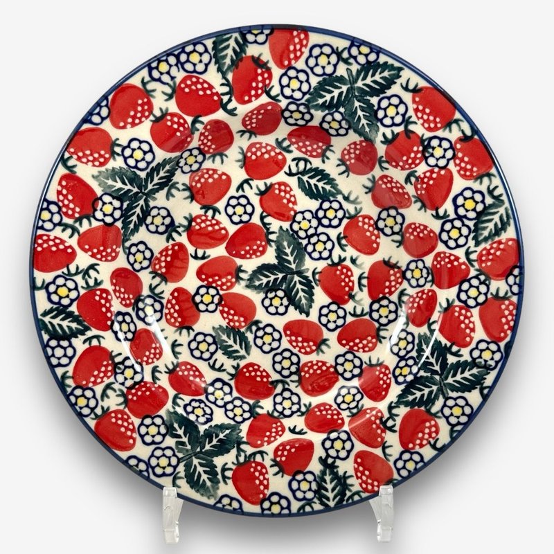 Polish hand-painted hand-made pottery-fabric plate round plate deep plate 24cm Wildberry Garden series designer model - จานและถาด - ดินเผา สีแดง