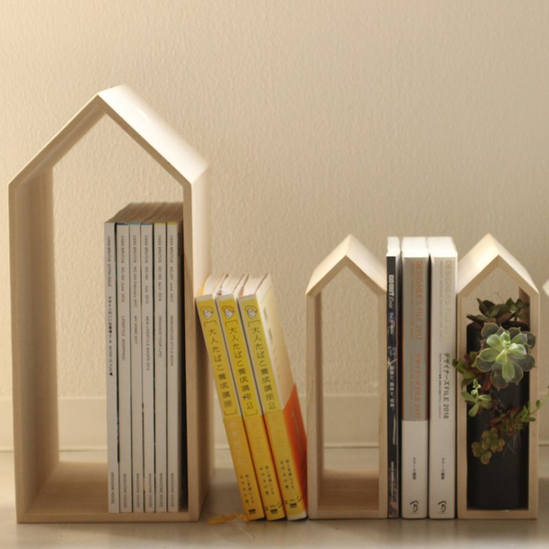 Paulownia Bookends / Book House end - ชั้นวางหนังสือ - ไม้ สีนำ้ตาล