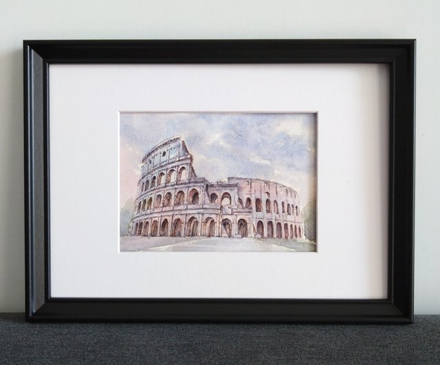 楽天 ローマの風景(水彩画)額付き 絵画 - 絵画