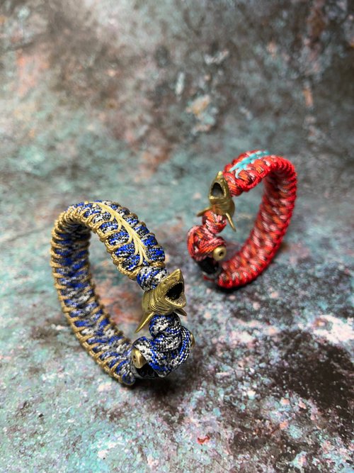 Knit&Color.傘繩手作 【客製】Knit&Color.傘繩手作-鯊魚黃銅 傘繩鑰匙圈 傘繩手環