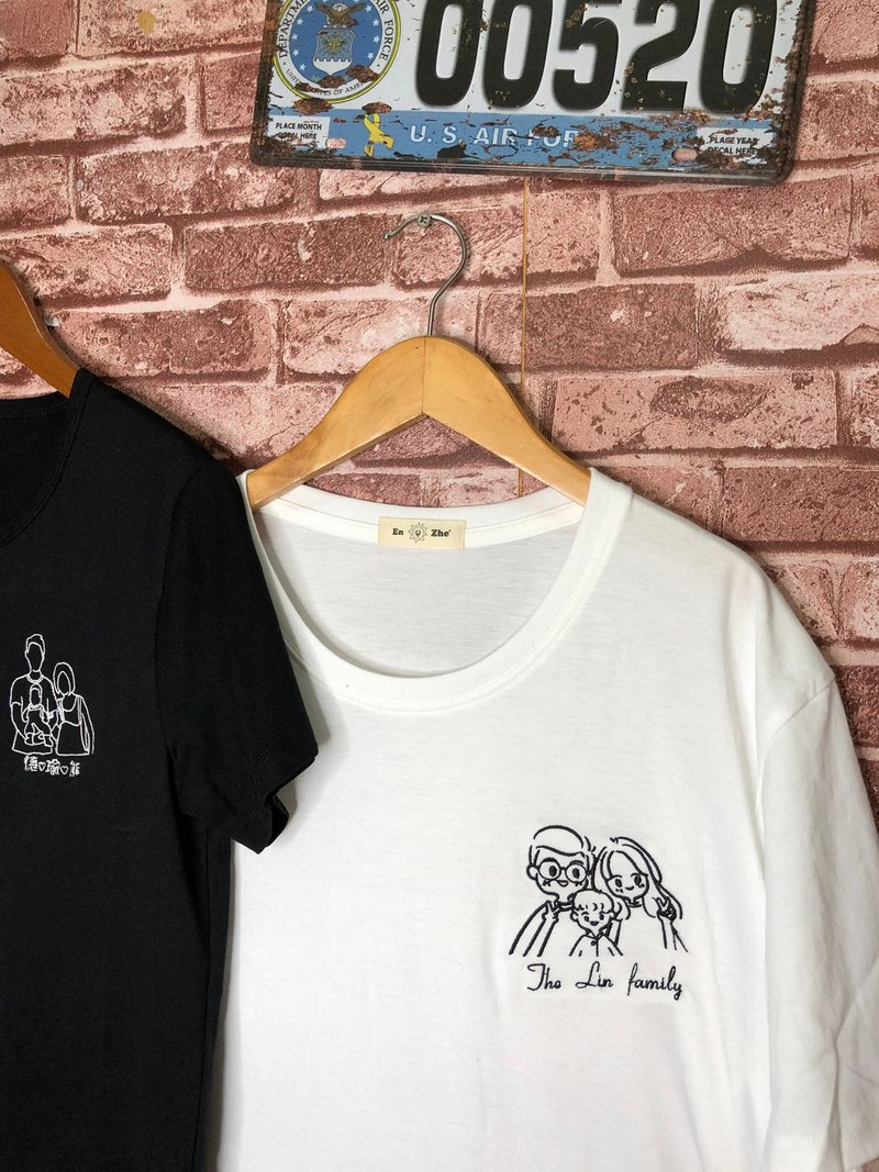 最具質感的客製化刺繡T　情侶家庭紀念專屬  線條繪製紀念禮物 - 女上衣/長袖上衣 - 棉．麻 藍色
