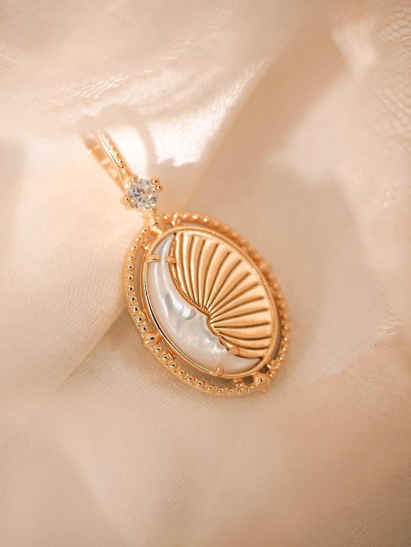 Mother of Pearl Gold/Silver Double-Sided Sun & Moon Pendant - Moon Child - Charms - Sterling Silver Gold