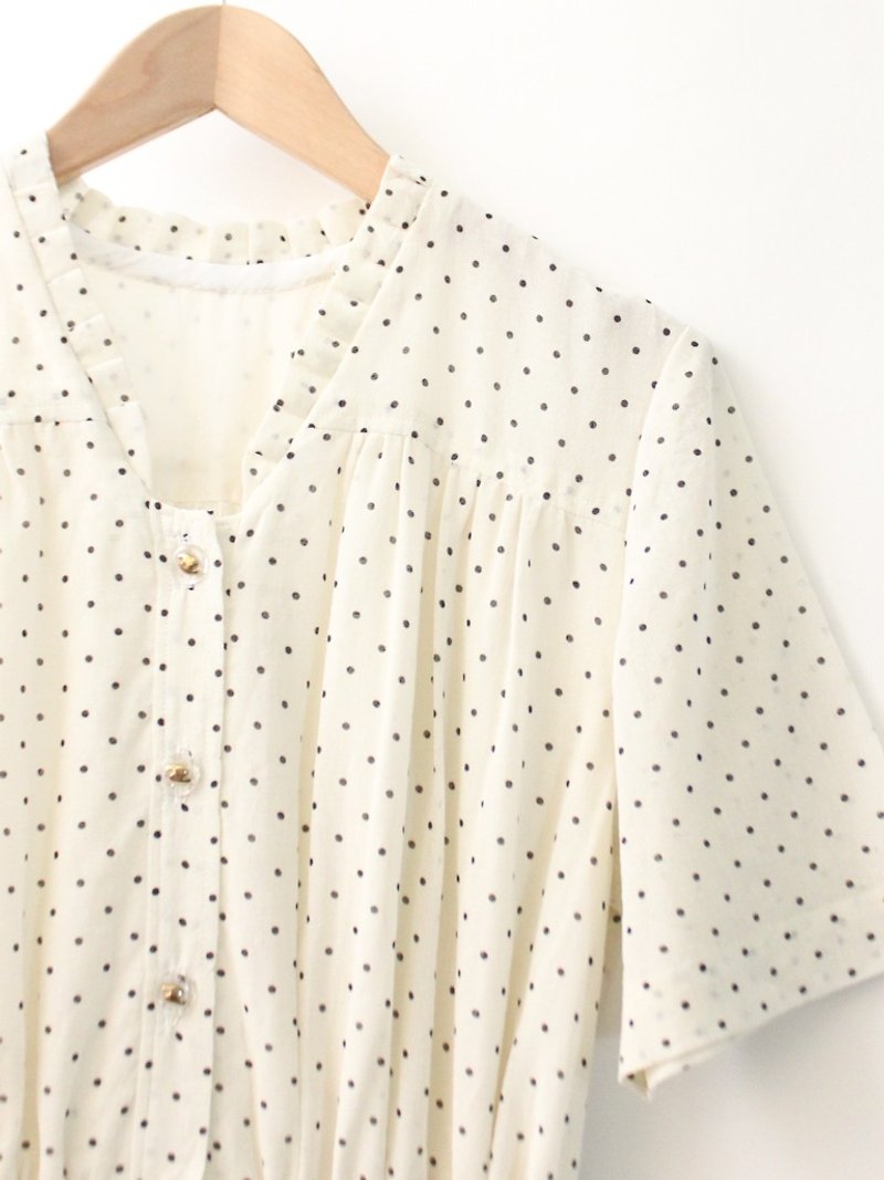 Vintage Sweet Romantic Simple Dot Milk White Short Sleeve Vintage Dress Vintage Dress - One Piece Dresses - Polyester White