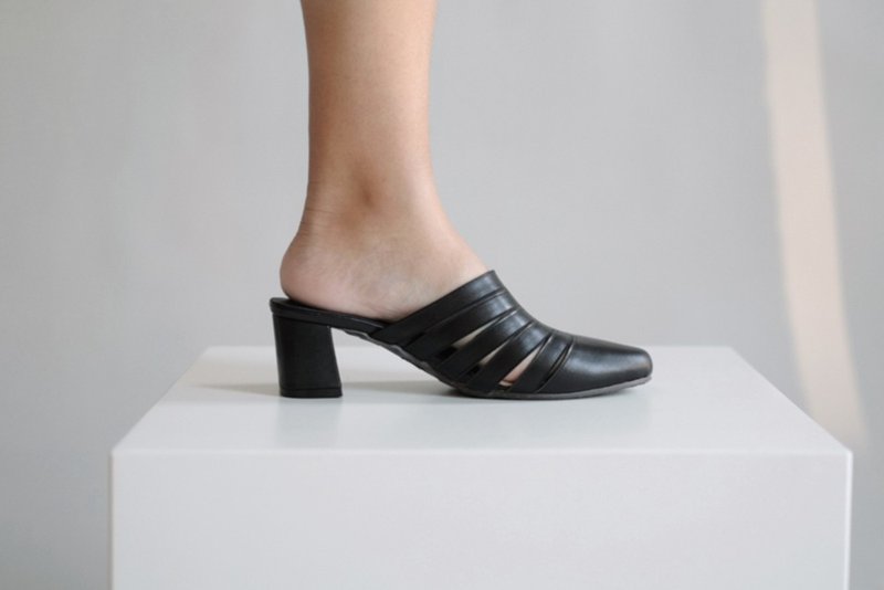 Shärk Heels (黑) Black 中高跟穆勒 | WL - 高跟鞋/跟鞋 - 真皮 黑色