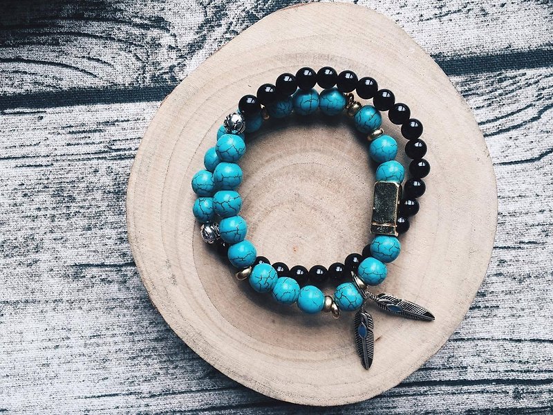 Turquoise ore double ring bracelet - Bracelets - Gemstone Green