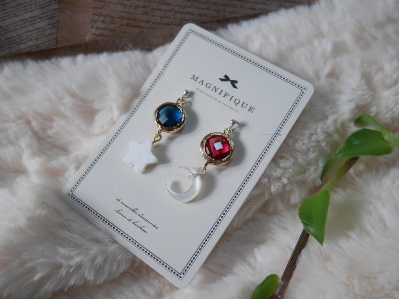 925 Silver| ear acupuncture | star and moon looking at the ear acupuncture earrings - ต่างหู - เงินแท้ สีเงิน