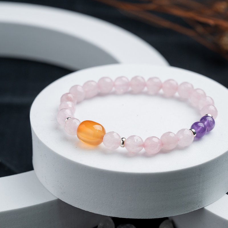 Rose Quartz Series 8mm Rose Quartz Corner Beads Single Layer Bracelet - Bracelets - Crystal Pink