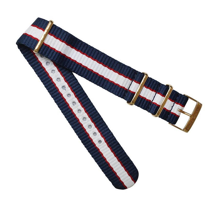 RELAX TIME canvas strap blue, red and white x Rose Gold buckle/ 22mm - Watchbands - Other Man-Made Fibers Multicolor