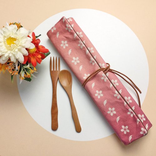 黑潮原創 kuroi-T 【客製化禮物】兩用餐具收納袋 Cherry blossoms 餐墊 餐具包