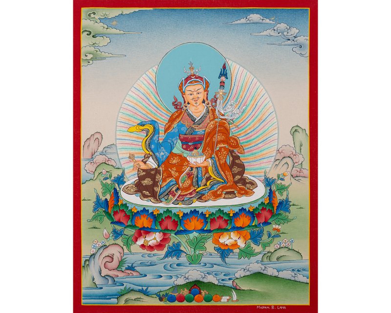 詳細的上師唐卡用於靈修實踐 - 壁貼/牆壁裝飾 - 其他材質 多色