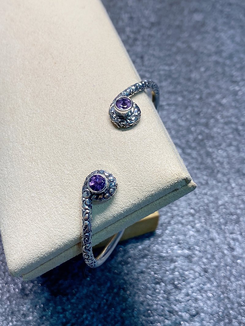 天然 紫水晶 手環 尼泊爾手工製 925純銀 - 手鍊/手環 - 水晶 紫色