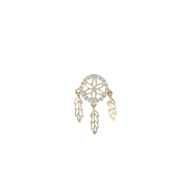 14K Bohemianism Piercing 波希米亞羽毛鎖珠耳環 (單個) - 耳環/耳夾 - 貴金屬 金色