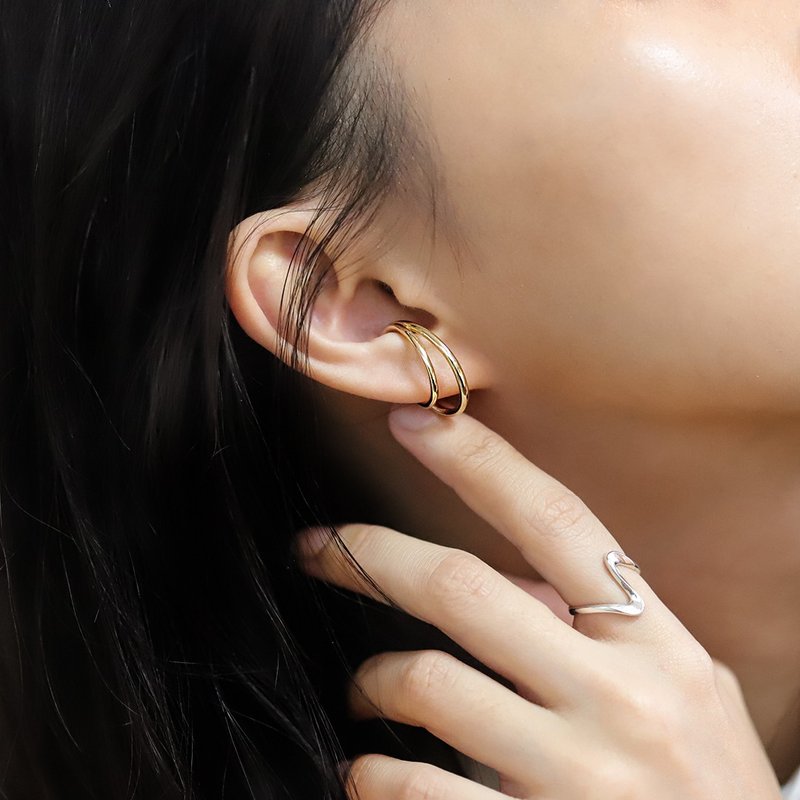 Metal Double Arc Curved Ear Cuff Gold Silver Osewaya - ต่างหู - อลูมิเนียมอัลลอยด์ สีทอง