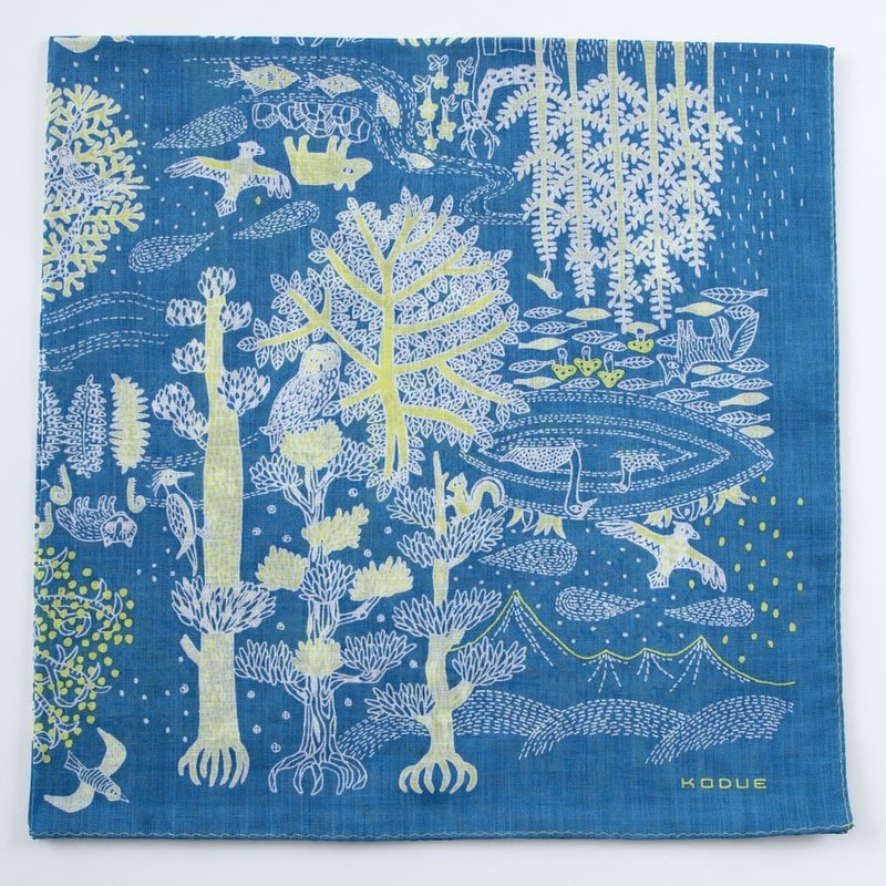 HBK繪風手帕 知床半島|58X58CM|深邃藍色| 迷人風貌|日本製 - 手帕 - 棉．麻 藍色