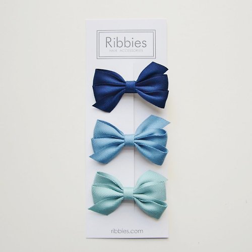 Ribbies 台灣總代理 英國Ribbies 三層中蝴蝶結3入組-藍色系列