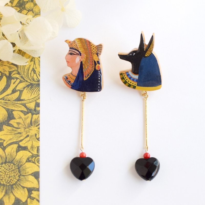 Anubis and Nefertari Earrings - Earrings & Clip-ons - Resin Black