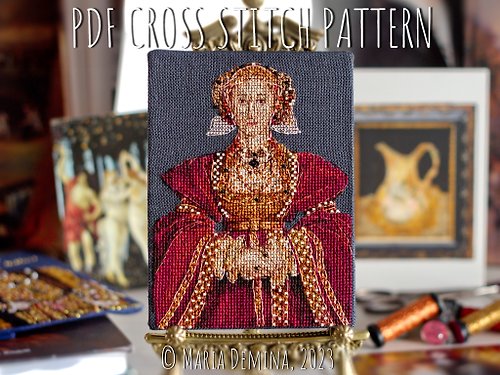 LittleRoomInTheAttic Anne Of Cleves - Hans Holbein - PDF cross stitch pattern 十字绣