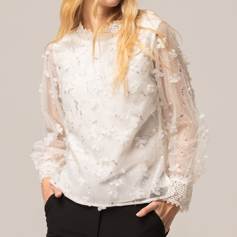 「フレッシュガーデン」微ハイネックトップス ホワイト - トップス - ポリエステル ホワイト