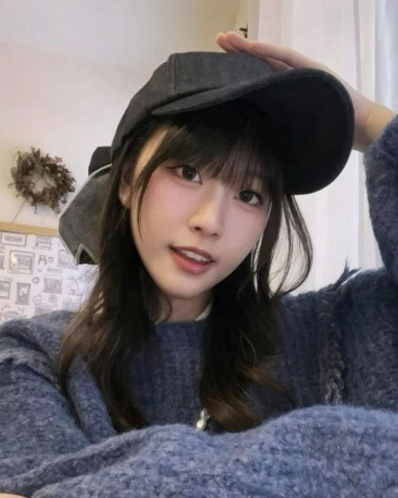 i人加長帽簷蝴蝶結棒球帽 - 帽子 - 棉．麻 藍色