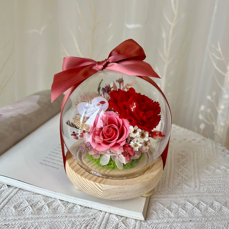 Eternal Carnation Glass Ball Cover-Night Light Mother’s Day Gift Box - ช่อดอกไม้แห้ง - พืช/ดอกไม้ หลากหลายสี