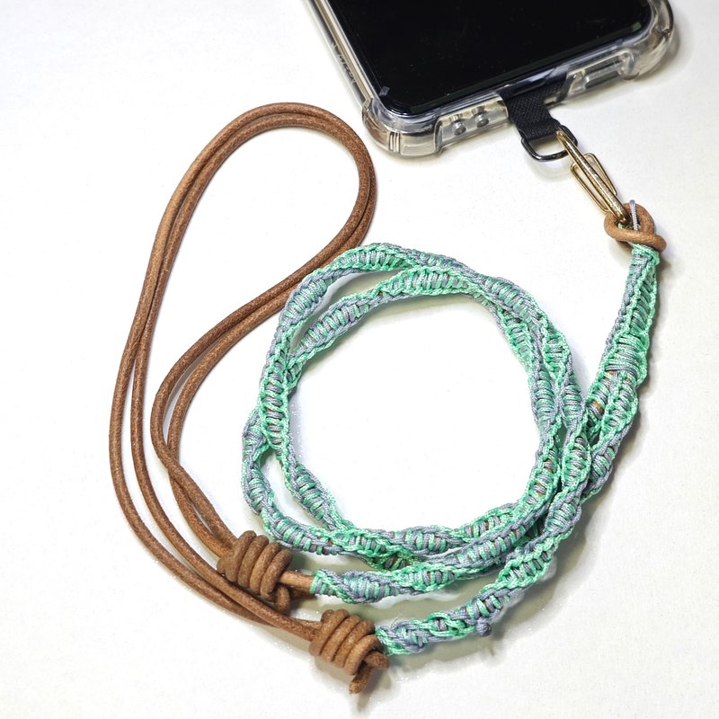 Custom_Mint Green gray mobile rope, adjustable neck/rope dual-use-5 - เชือก/สายคล้อง - หนังแท้ สีเขียว