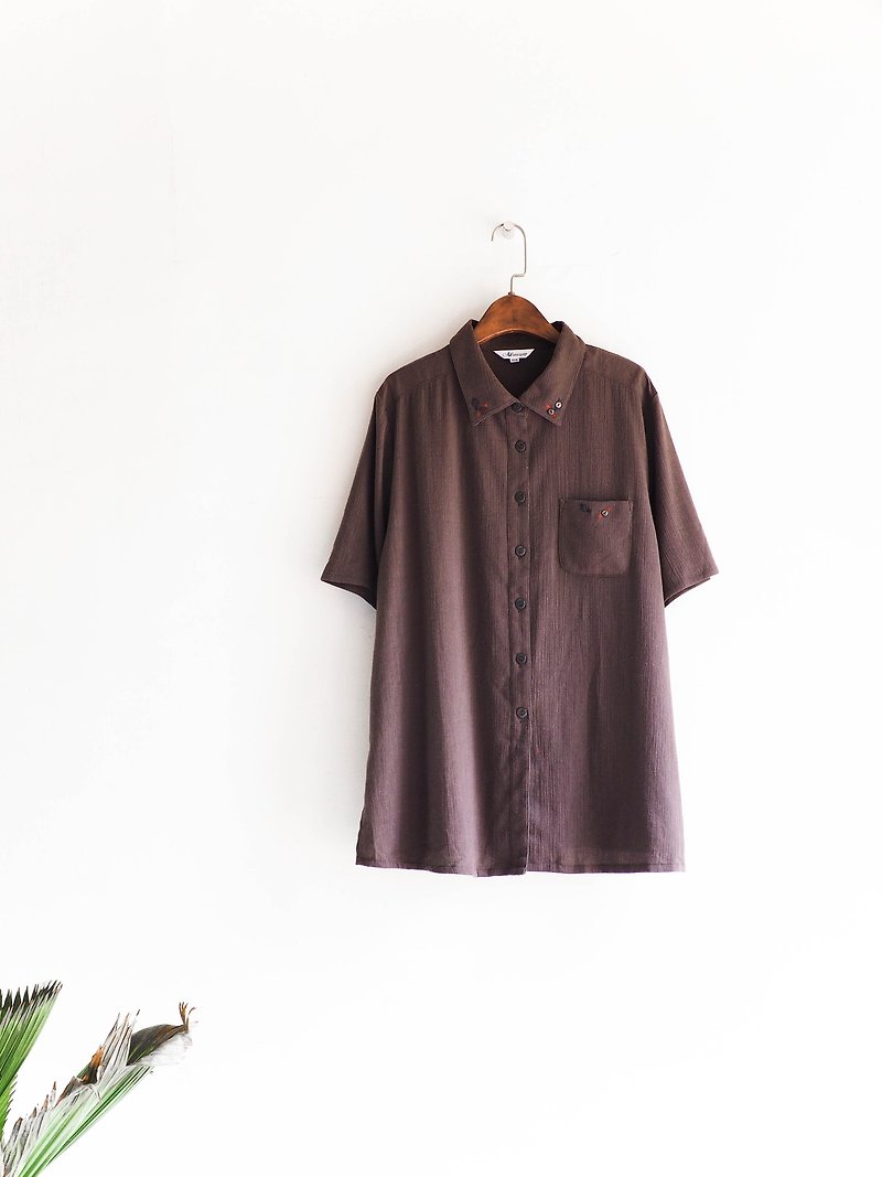 River water mountain - Tokushima solid color slightly sweet cocoa brilliant time antique cotton shirt shirt coat shirt oversize vintage - Women's Shirts - Cotton & Hemp Brown