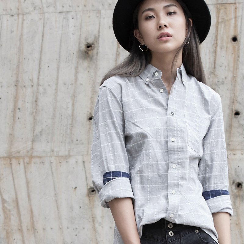 Made in Tokyo - Plaid Shirt (Made in Japan) - S only left - เสื้อเชิ้ตผู้หญิง - ผ้าฝ้าย/ผ้าลินิน สีเทา