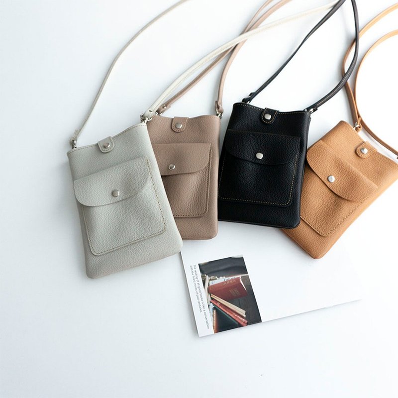 [Limited Price] Smartphone Pochette [Shrink Leather] Smartphone Shoulder Leather Beige HS03K - อุปกรณ์เสริมอื่น ๆ - หนังแท้ หลากหลายสี