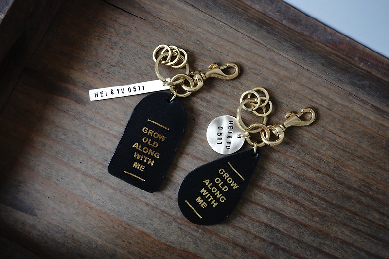 BRASS & LEATHER KEYCHAIN | FREE WORD EMBOSSED - Keychains - Genuine Leather 