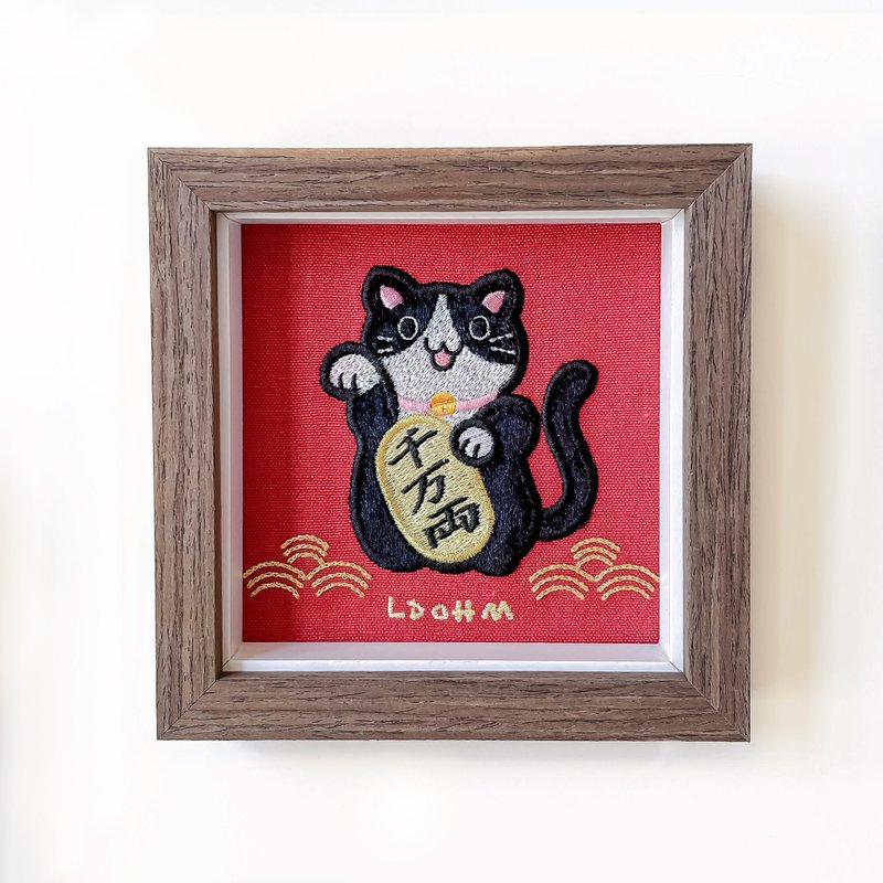 [Lucky Cat] Mercedes Cat Embroidery Painting | Solid Wood Frame | With Packaging - กรอบรูป - ผ้าฝ้าย/ผ้าลินิน สีส้ม