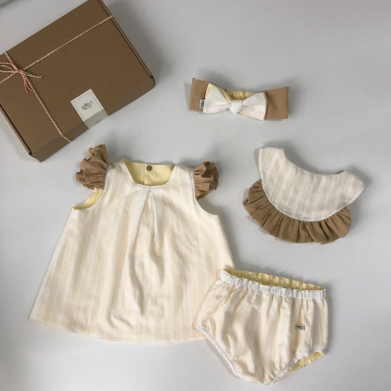 Fresh Cream on Earl Chiffon | Double-sided Lace Dress Miyue Four-piece Set - Baby Gift Sets - Cotton & Hemp White