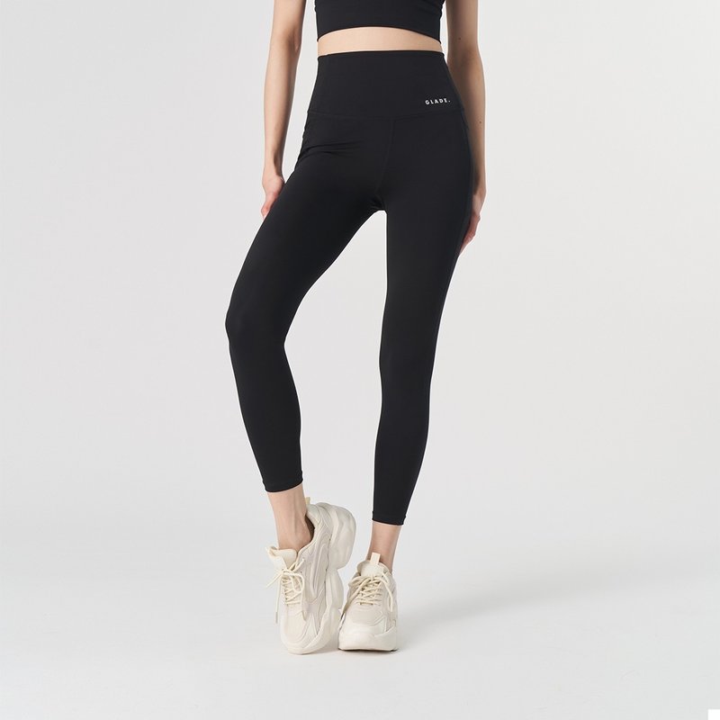 【GLADE.】Light pocket high waist nine-point tight women's yoga pants (black) - กางเกงวอร์มผู้หญิง - ไนลอน สีดำ