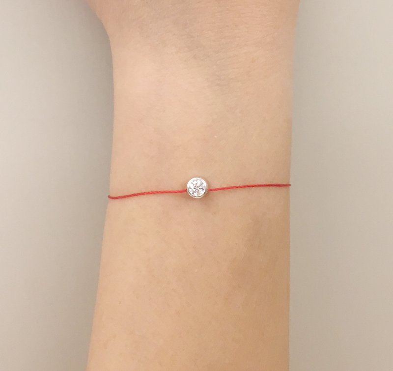 Sterling silver, silver and diamonds, single diamond, red line, bracelet, lucky grass, even if you accidentally turn over, you are lucky. - Bracelets - Cotton & Hemp Red