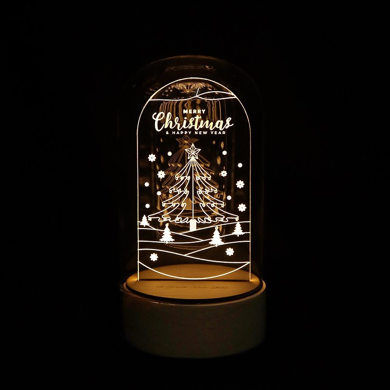 客製化禮物 聖誕禮物 聖誕樹燈 手工製作 LED 原木夜燈 耳環架 - 燈具/燈飾 - 玻璃 透明