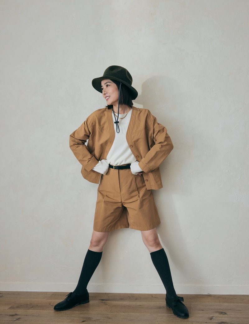 現在跳舞五分寬褲-雷內 - 女短褲/五分褲 - 棉．麻 卡其色