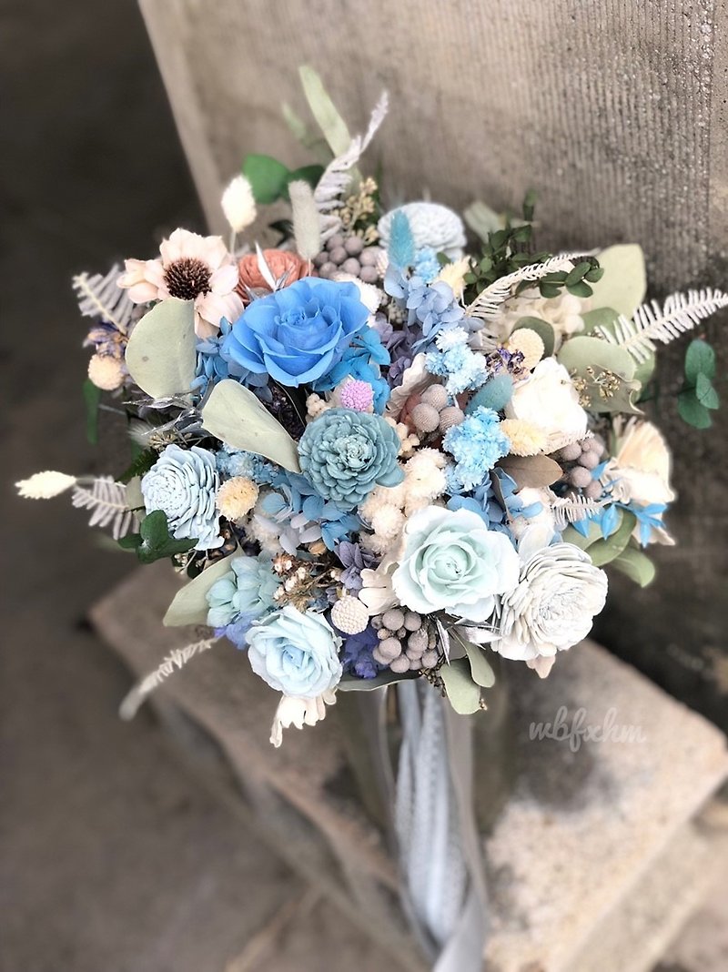 wbfxhm/ Precious and Ni blue cold tones without withered bouquets - ช่อดอกไม้แห้ง - พืช/ดอกไม้ หลากหลายสี