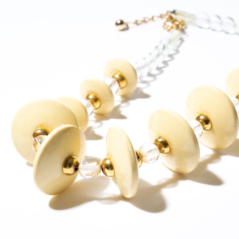 80s Vintage ivory ×clear plastic parts necklace - Necklaces - Plastic Transparent