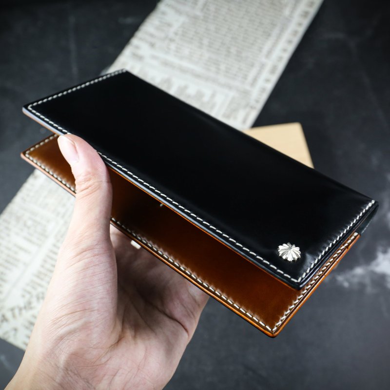 客製化禮物【輕薄對折 全馬臀長夾】Cordovan馬臀皮 客製化刻字 - 錢包/皮夾/長短夾 - 真皮 多色