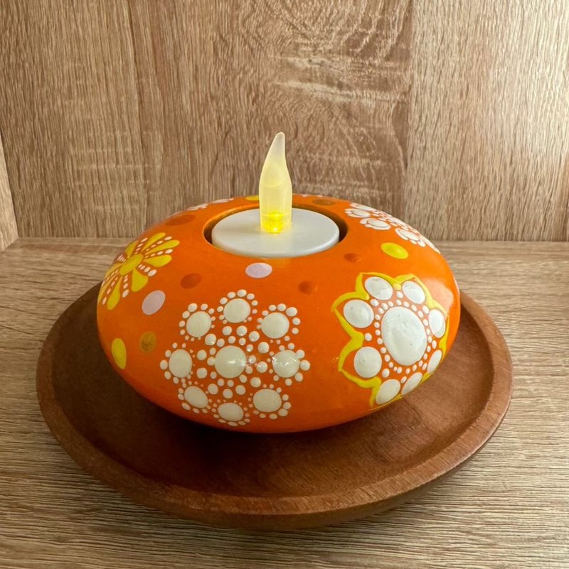 Magic Candle Holder Mandala Art Handmade Candle Holder - Items for Display - Cement Orange