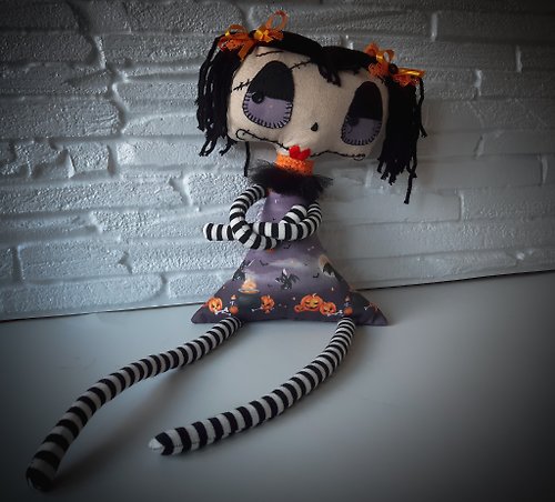NataDollsFantasia Textile art doll for Halloween.An unusual gift for a girl, home decor Halloween.