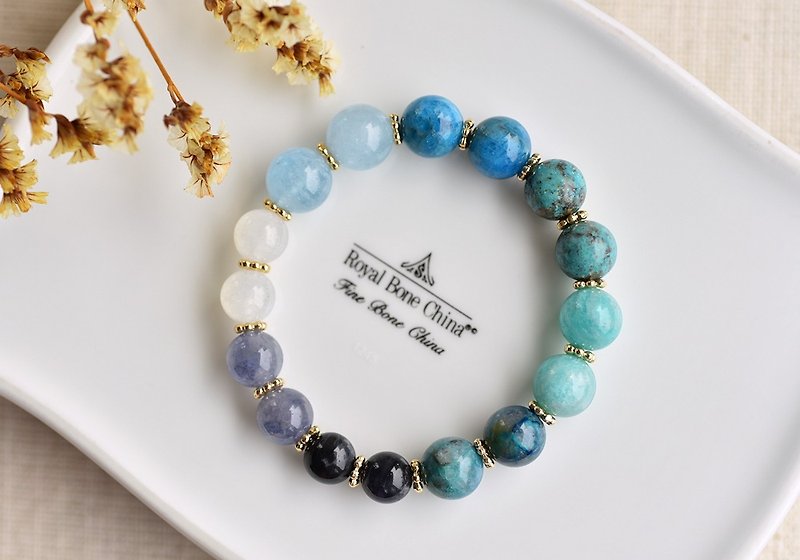 Turquoise + Stone+ Iolite + Aquamarine + Stone+ Moonstone + Stone gold-plated bracelet - สร้อยข้อมือ - คริสตัล หลากหลายสี