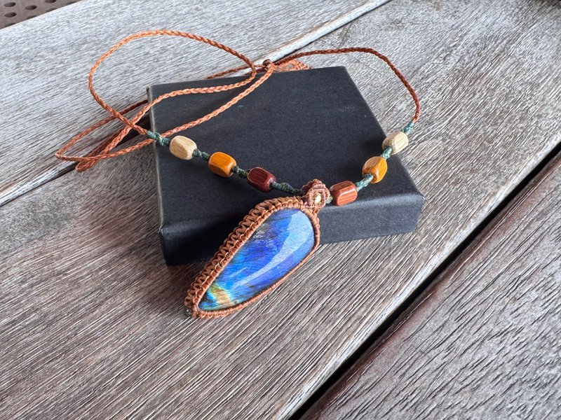 20260123 Macrame 拉長石 編織 頸鍊 - 項鍊 - 半寶石 咖啡色