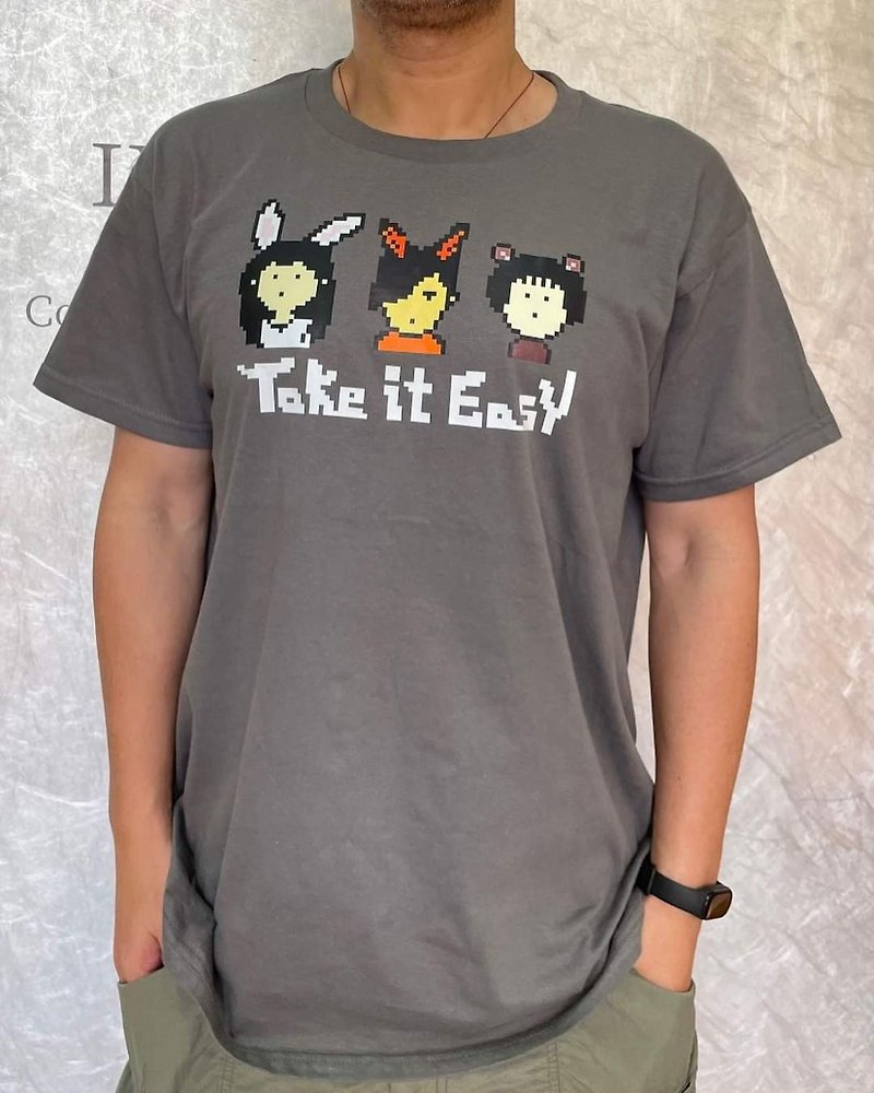 香港設計 TAKE IT EASY 男装T shirt 上衣 - T 恤 - 棉．麻 灰色